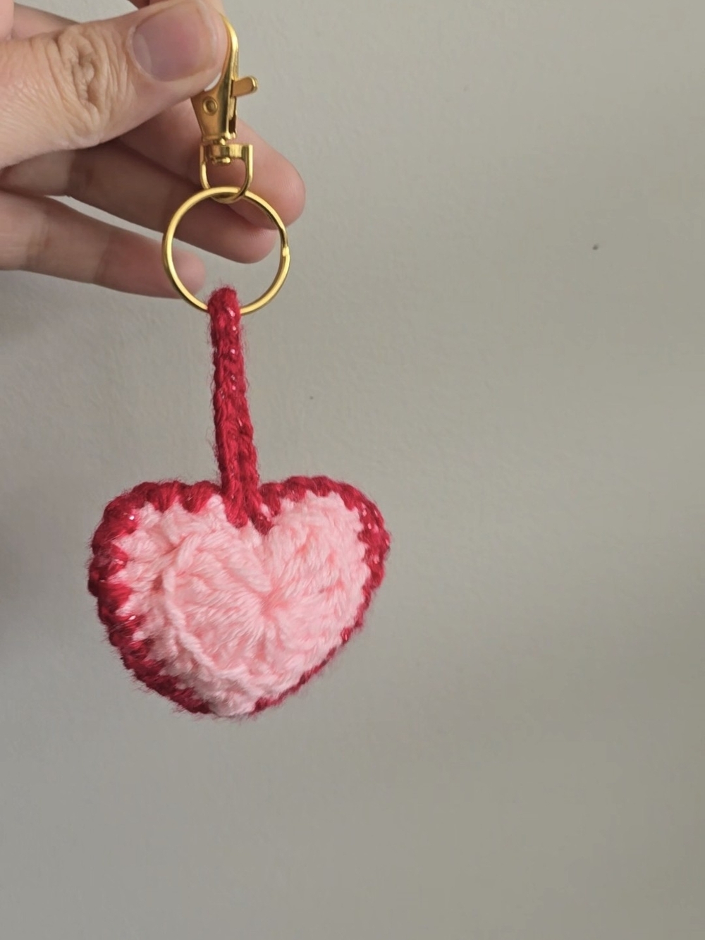 Handmade Pink and Red Heart Keychain Charm